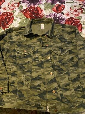 No Boundaries Olive Green Camo Jean Jacket Jrs 13